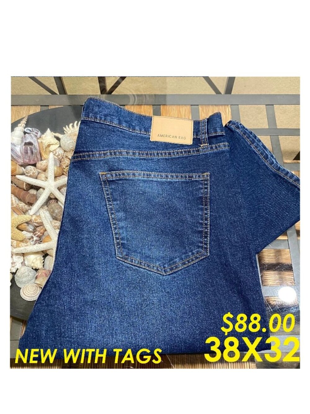 $88 AMERICAN RAG MENS 38X32 STRAIGHT FIT MEDIUM WASH STRETCH DENIM JEAN NWT